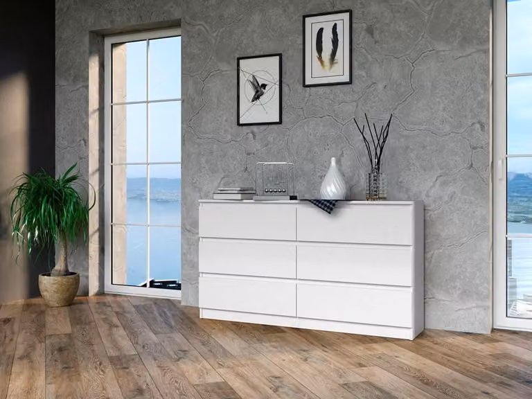 Comò, larghezza 120/140 cm, 6 cassetti