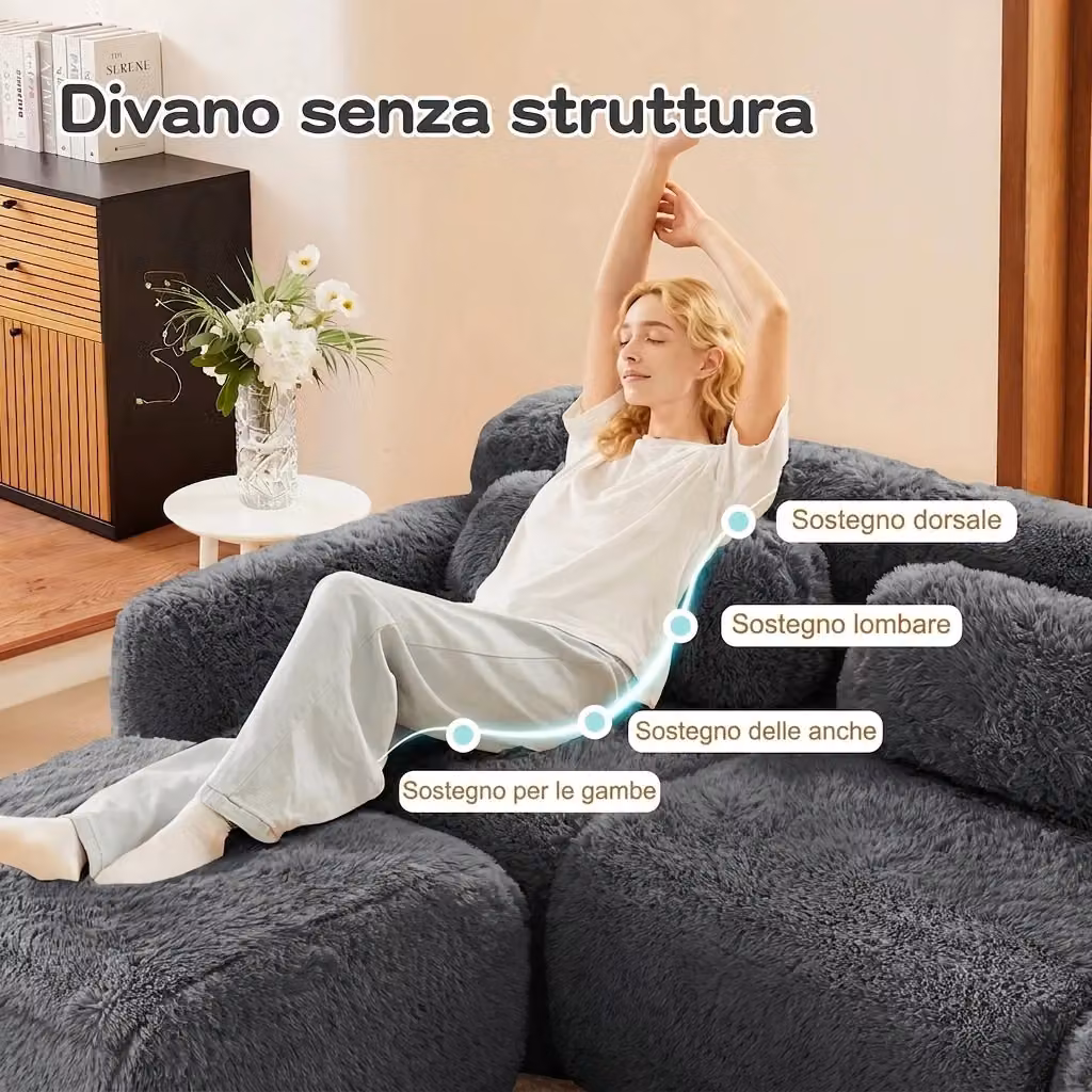 Divano modulare a L da 3 posti Vovees Living in tessuto grigio con cuscini, L/P/H: 291 x 179 x 73 cm – 2