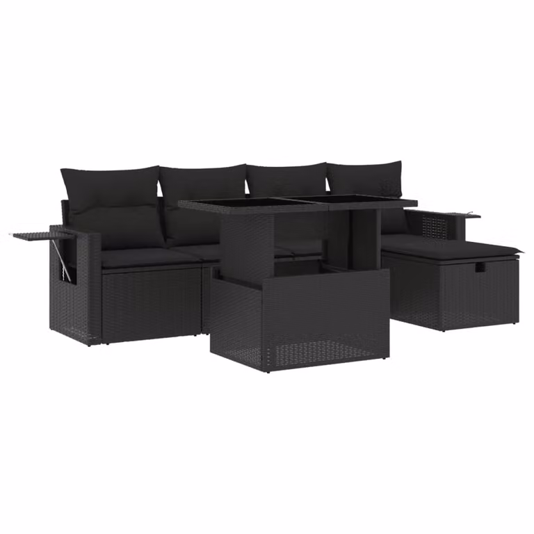 Set Divano da Giardino 6 pz con Cuscini Nero in Polyrattan