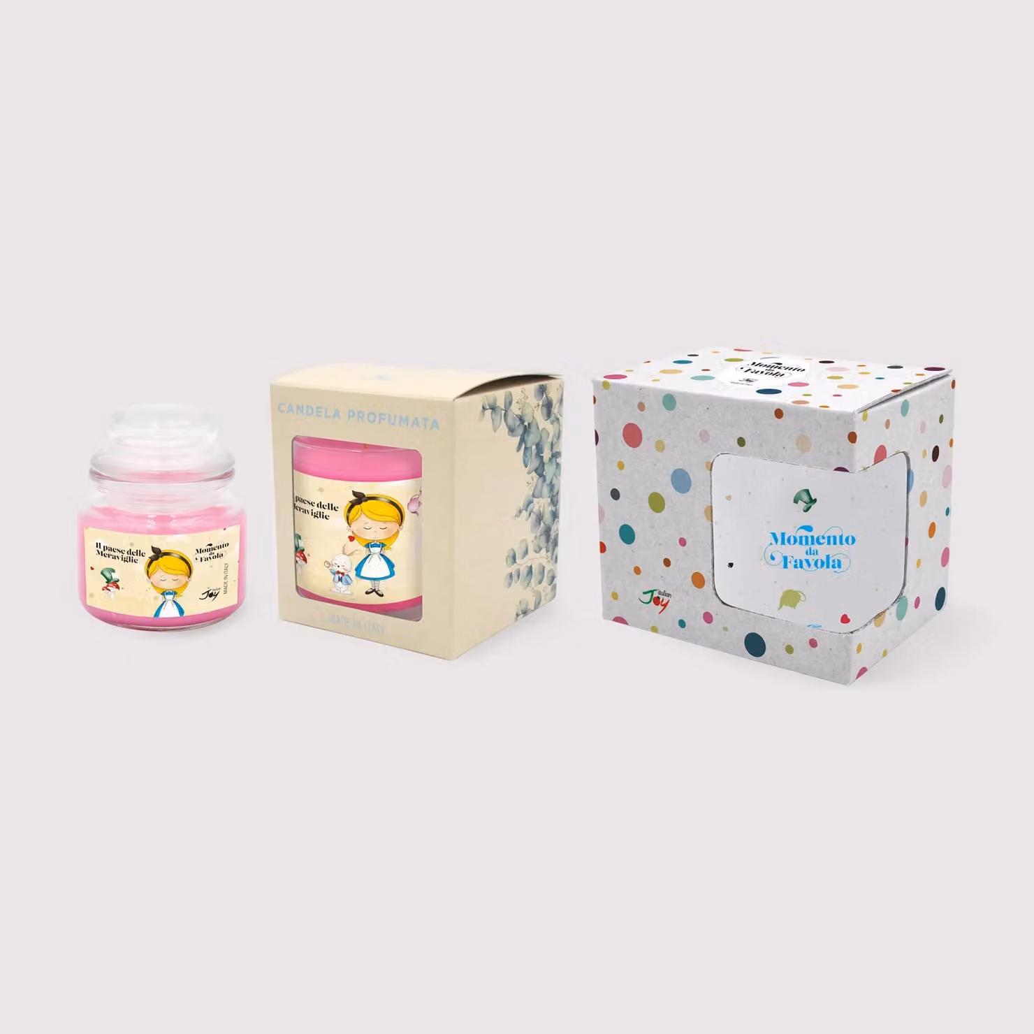 Set tazza tema "Il paese delle meraviglie" e 2 candele profumate fragranza benessere