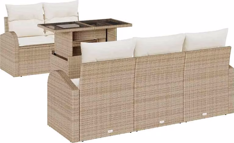 Set Divano da Giardino con cuscino 6 pcs Beige polyrattan
