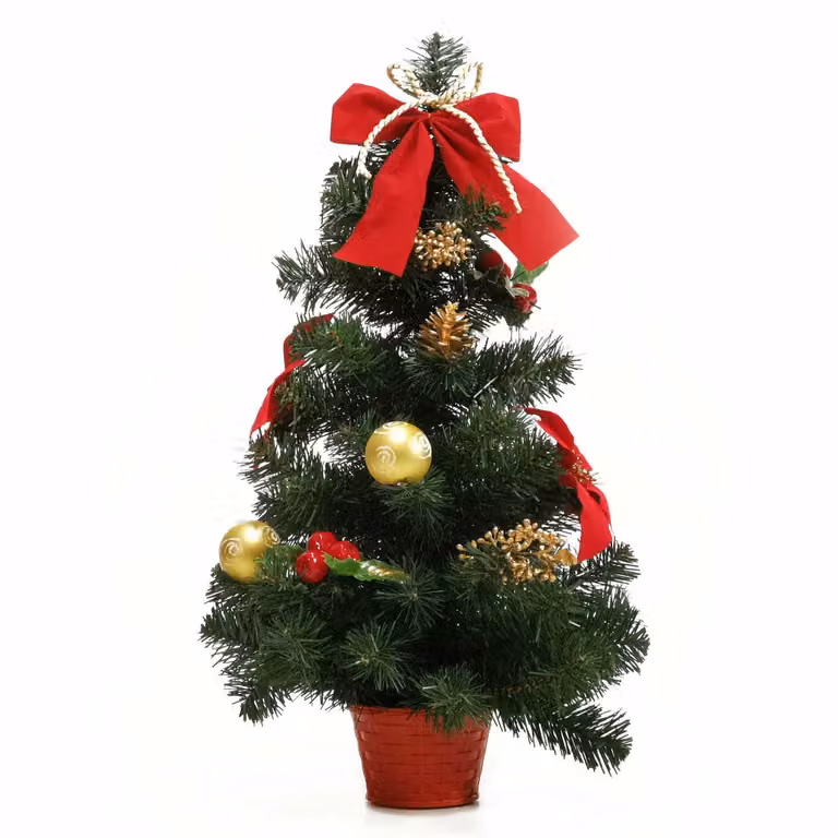 Albero di Natale da tavolo Vestiamo Casa con decorazioni rosse e oro, Altezza: 60 cm