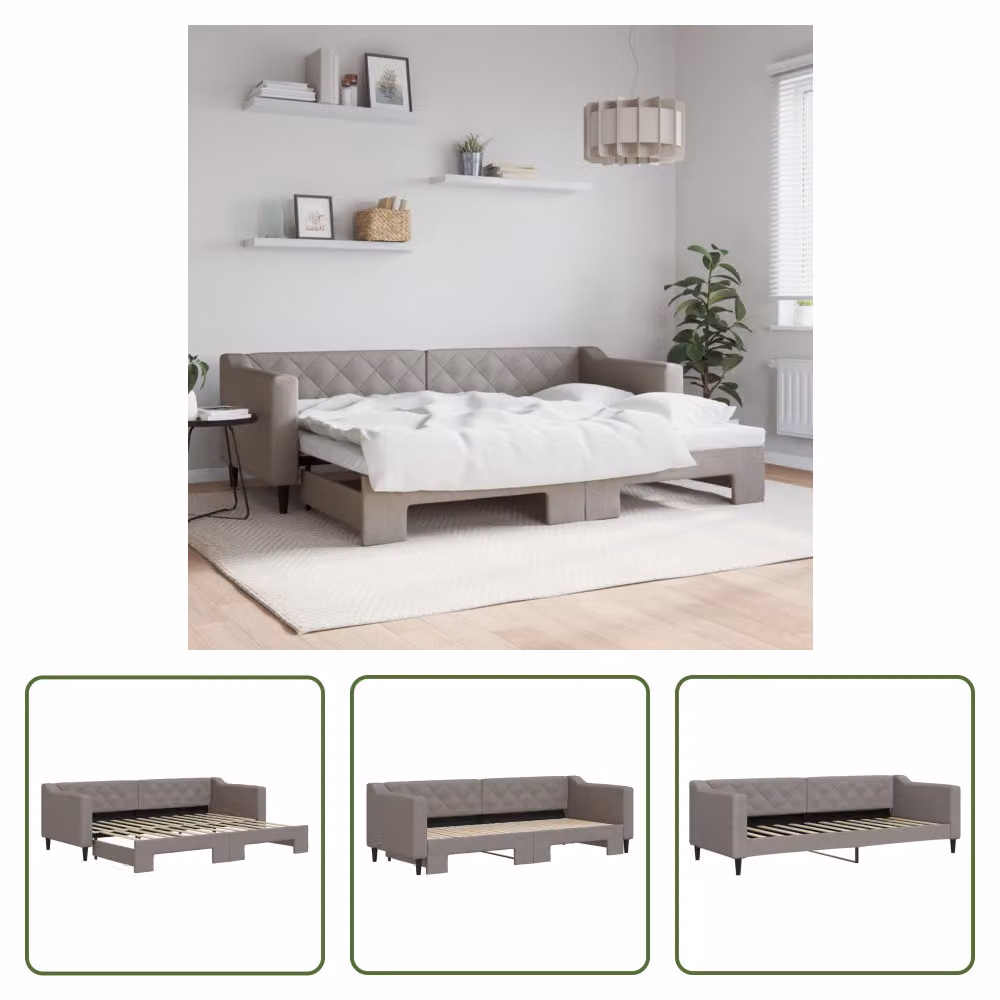 The Living Store letto da giorno allungabile taupe 80x200 cm in tessuto