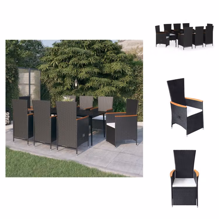 vidaXL set da pranzo da giardino 9 pezzi con cuscini nero - Set di mobili da giardino
