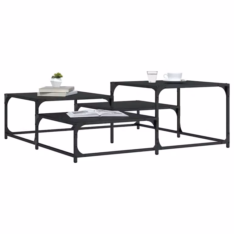 vidaXL Tavolino da Salotto Quadrato Nero in Legno e Metallo L: 107 cm, P: 107 cm, H: 40 cm