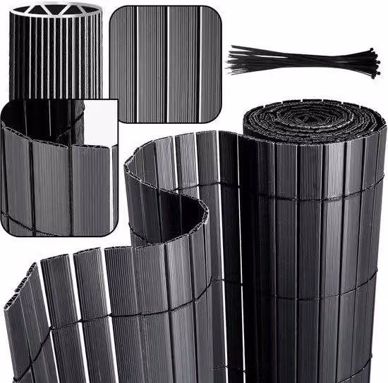 Schermo privato in PVC 0,8 x 5 m, a forma di W, antracite, recinzione da giardino e schermo per balcone, resistente al vento e alle intemperie, resistente ai raggi UV