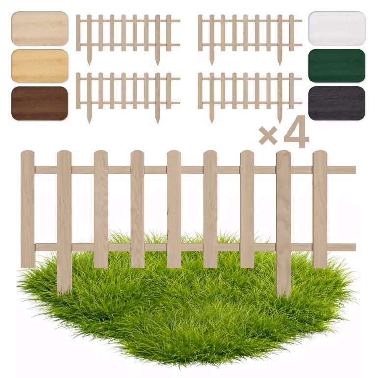 Floranica Set da 4 Staccionata per Giardino 30 cm x 100 cm Non trattato Recinzione decorativa Steccato in Legno di Pino impregnato