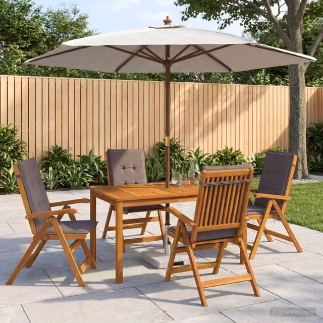 Set da pranzo da giardino vidaXL in legno di acacia con ombrellone, 6 pezzi per 4 persone, colore antracite e marrone