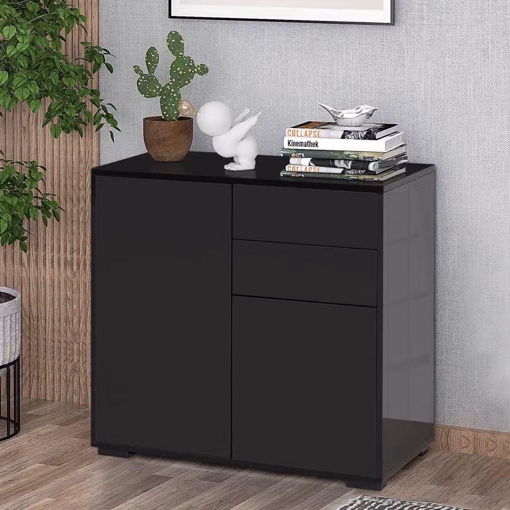 Easycomfort Mobiletto Multiuso in Legno con 2 Cassetti e 2 Armadietti, Design Minimalista Lucido, L: 79 cm, P: 36 cm, H: 74 cm – 2