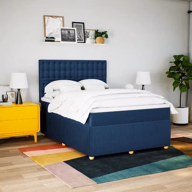 Letto Ibrido vidaXL con Materasso a Molle e Schiuma, Colore Blu e Bianco, L/P: 160 x 200 cm