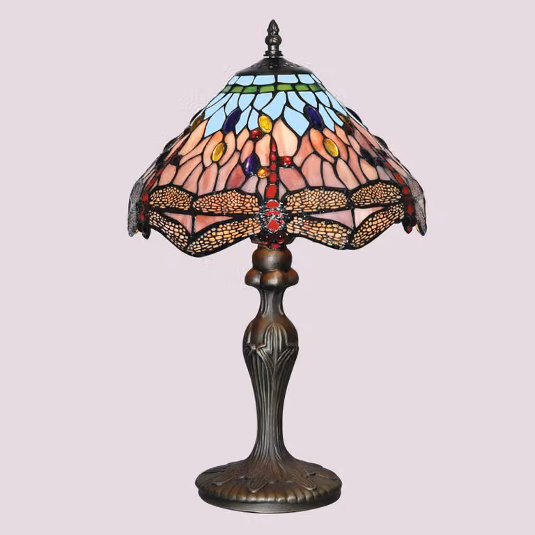 Searchlight Lampada da tavolo Tiffany Dragonfly, Bronzo / Ottone antico, Soggiorno / Sala da pranzo, Metallo, Tiffany, Lampada da tavolo