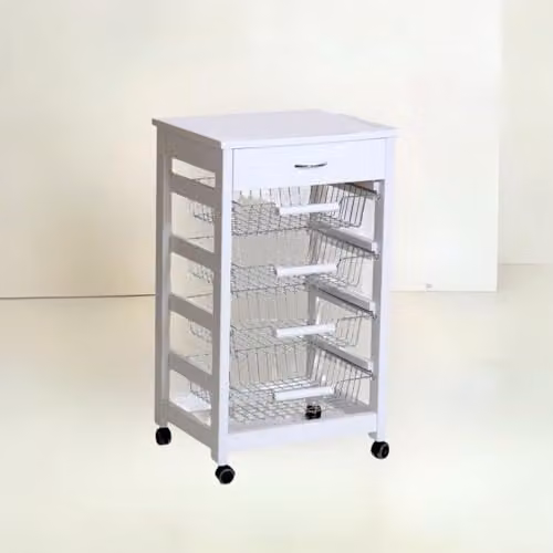 CARRELLO PORTAFRUTTA VESUVIO BIANCO CON CASSETTO MATTONELLE DECO LEGNO MASSELLO