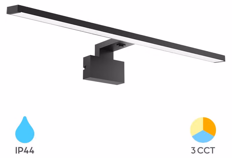 Lampada a LED da specchio Braytron 8 W, bianco caldo, bianco neutro, bianco freddo, 3 CCT, 700 lm, nero, metallo-PC, IP20