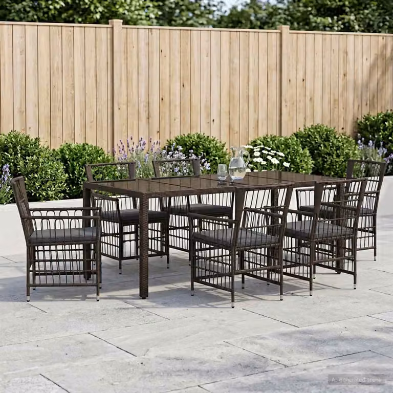 Set da pranzo per esterni vidaXL in 7 pezzi in polyrattan nero e grigio con piano in vetro