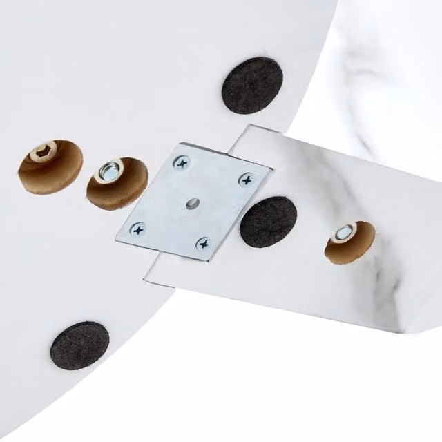 Tavolino da salotto REDOM con piano in vetro trasparente e base in MDF bianco effetto marmo, L: 78,51 cm, P: 78,99 cm, H: 24,51 cm