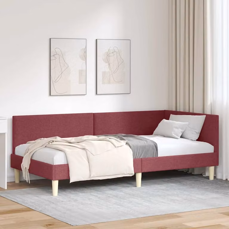 Cornice del letto ad angolo vidaXL in tessuto rosso con struttura in legno e doghe piatte L: 200 cm, P: 80 cm, H: 84 cm