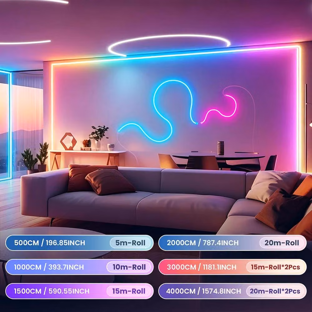 Strisce LED RGB effetto neon - 30 metri - Controllo tramite app e telecomando - 16 milioni di colori - Sincronizzazione con la musica - Impermeabili - 24 V