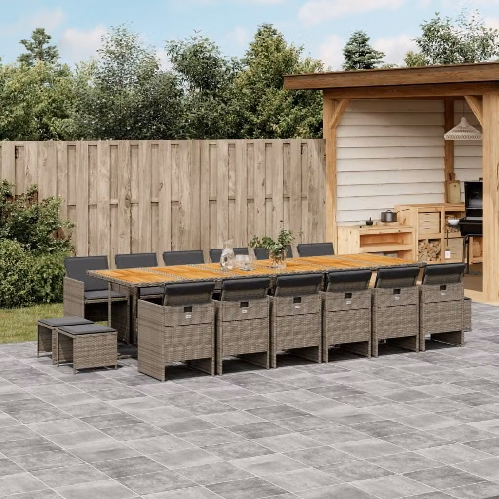 Maison Exclusive - Set da Pranzo da Giardino 17pz con Cuscini Grigio in Polyrattan