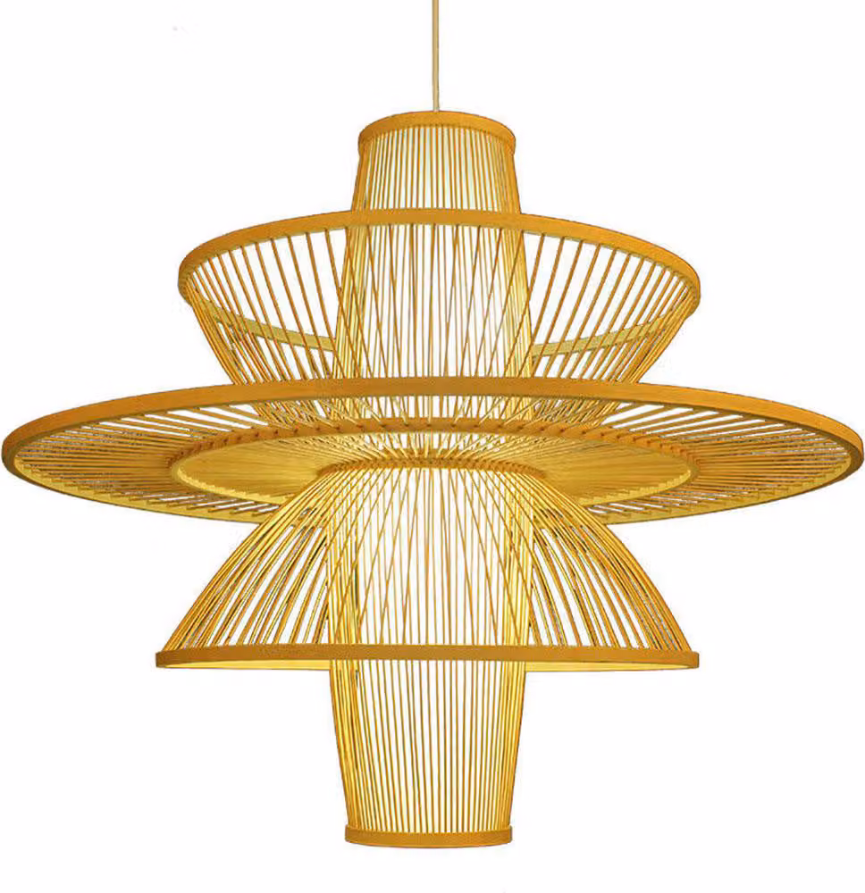Fine Asianliving Bamboo Hanging Lamp Lampada a sospensione fatta a mano - Nicole D60xH56cm Lampada a sospensione Illuminazione Paralume di bambù Tessuto Lampada Illuminazione Rotan