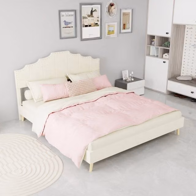 letto moderno in tessuto e metallo beige 160 x 200 cm