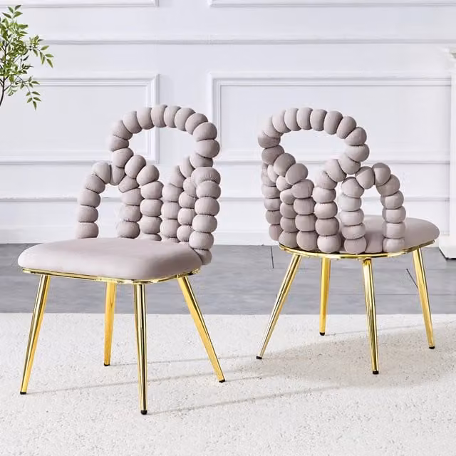 Set di 2 sedie da pranzo moderne Minimal in velluto grigio con gambe in metallo dorato