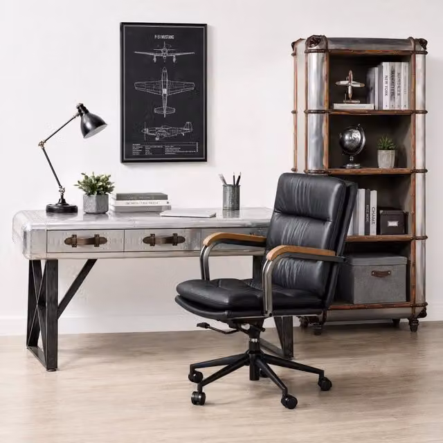 Sedia da ufficio ergonomica ¨C Minimal ¨C Similpelle, braccioli effetto noce, ruote, girevole, regolabile in altezza