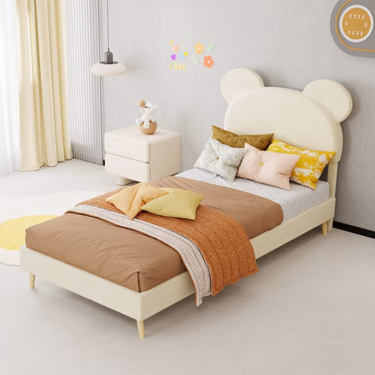 Letto imbottito 140x200 cm con funzione di ricarica USB, illuminazione LED e 4 cassetti, struttura in tessuto di lino con rete a doghe in legno, ideale per la camera da letto