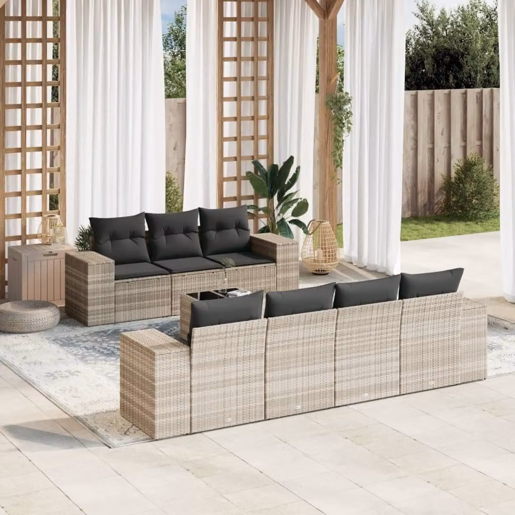 Maison Exclusive - Set Divano da Giardino 8pz con Cuscini Grigio Chiaro Polyrattan