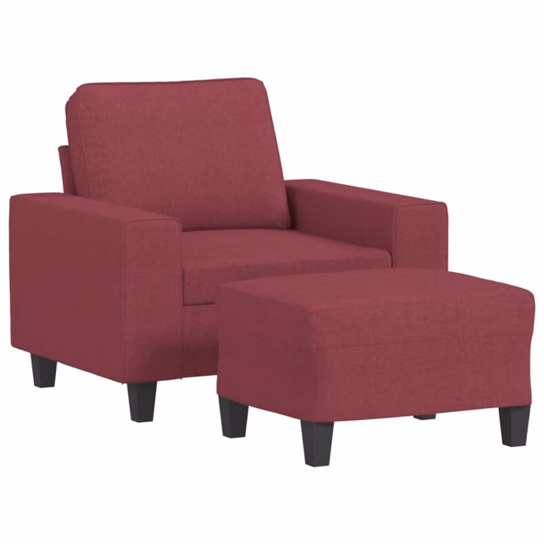 Poltrona con Poggiapiedi Rosso Vino 60 cm in Tessuto