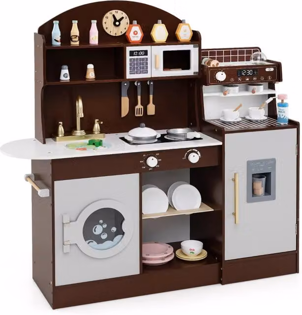Set cucina per bambini in legno DESIGN IN con accessori e spazio di conservazione, Marrone, H: 36.0 cm, L: 27.0 cm, P: 27.0 cm