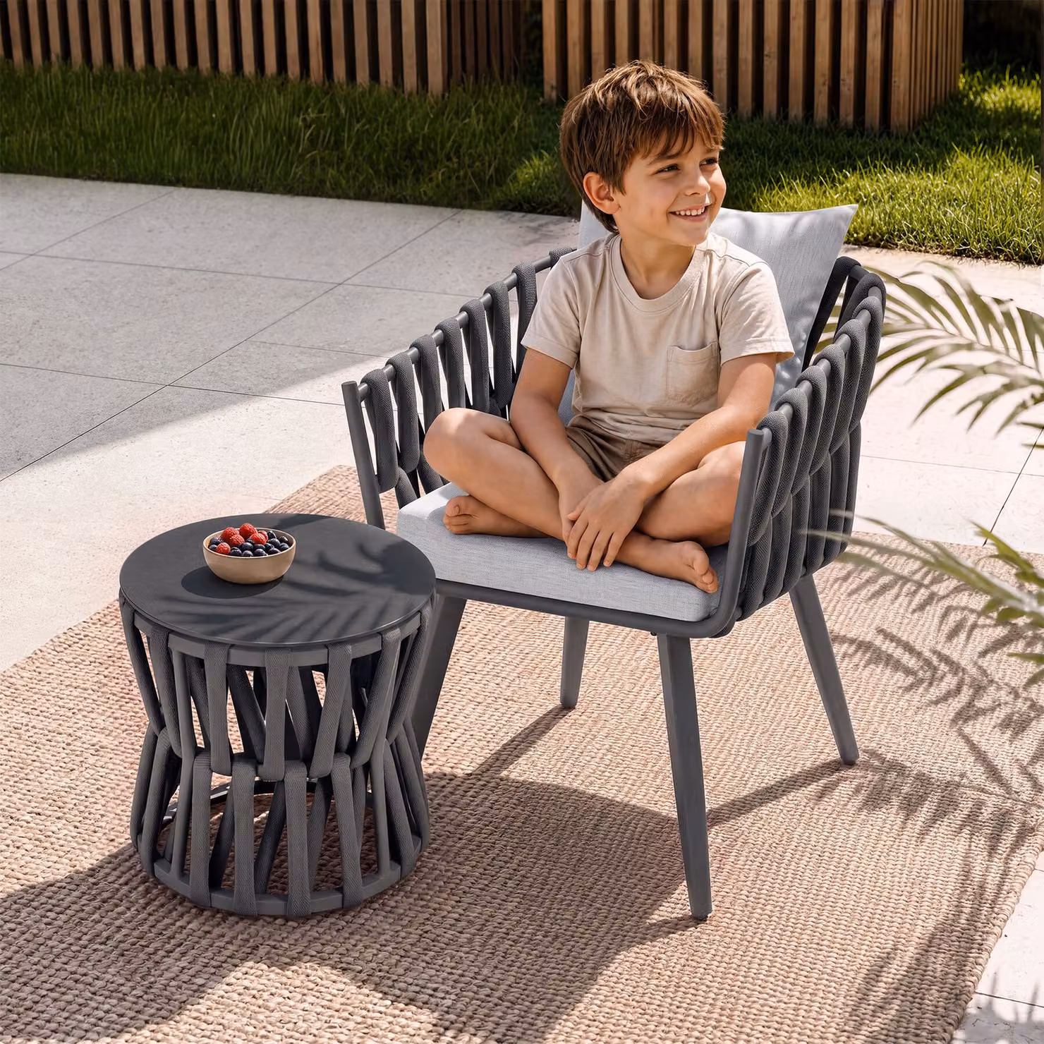 Set Lugano TecTake con design intrecciato in alluminio verniciato a polvere e piano in vetro, colore antracite/grigio – 2