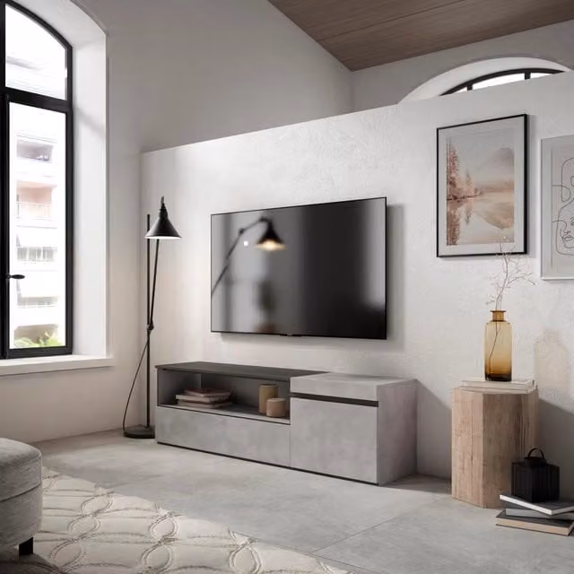 Mobile TV Soggiorno, 150x35x45cm, Per TV fino a 65", Mobile Soggiorno, grigio cemento RF2463