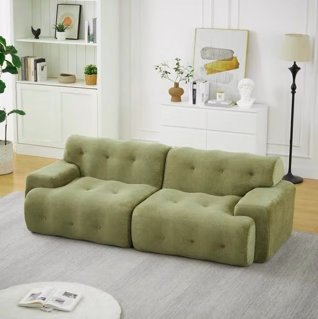 Divano 2 posti 224x104x66 cm verde – ampi braccioli, tessuto chenille, senza montaggio