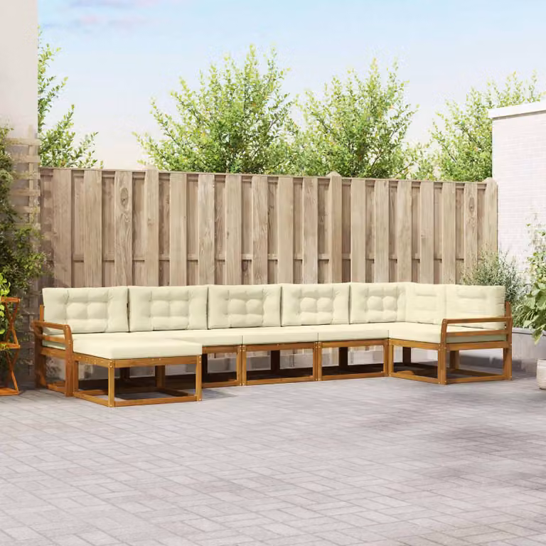 Set di divani da esterno vidaXL 7 pz a forma di U in legno di acacia con cuscini beige e crema