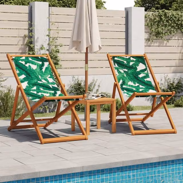 Set di 2 sedie da esterno pieghevoli con motivo floreale in legno trattato e tessuto resistente ai raggi UV nei colori verde e marrone
