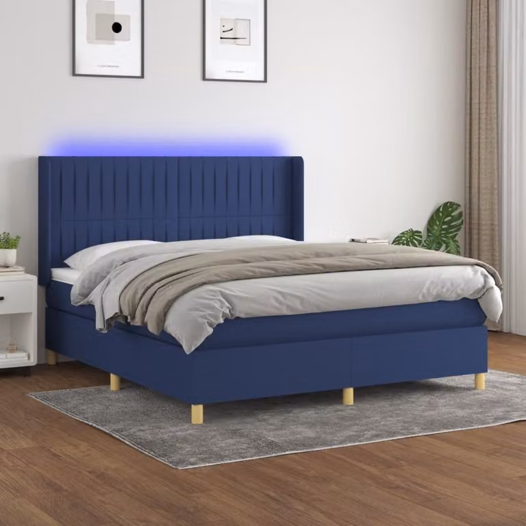 vidaXL Letto a molle con materasso e tessuto LED Blue 180x200 cm - Letto a molle - Boxspringbetten - Bett - Schlafzimmermöbel