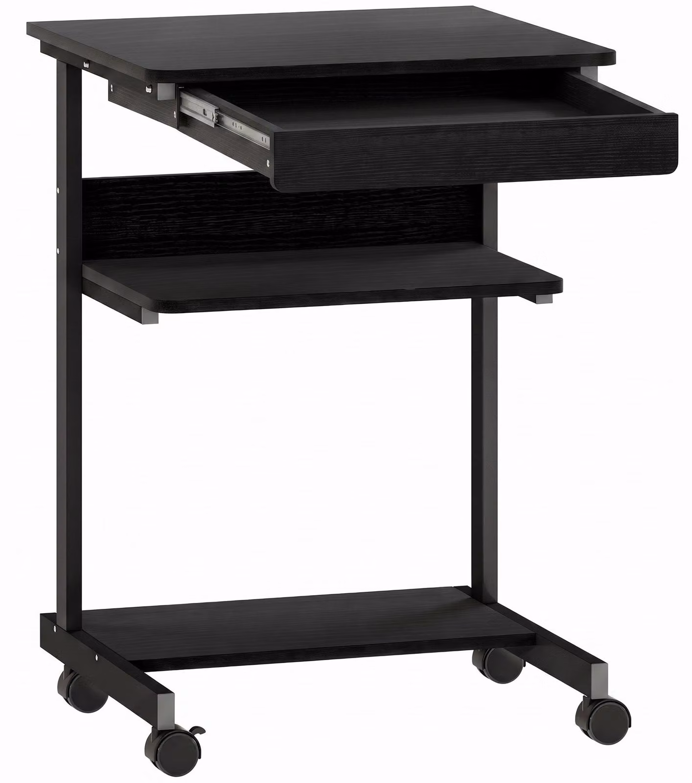 Scrivania compatta per computer con cassetto e 2 ripiani | Colore: nero | Dimensioni: 56x51x79 cm