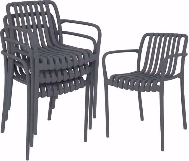 Set di 4 sedie da giardino impilabili 55 x 58,5 x 81,5 cm grigio scuro con braccioli