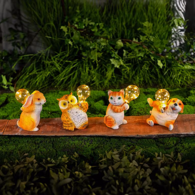Figure di animali alimentate a energia solare – 4 modelli diversi – 5 LED bianco caldo – 15 cm, confezione singola [11418]