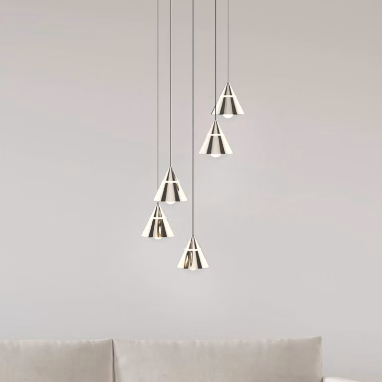 Trio Lighting Lampada LED a sospensione Romeo, Ø 28 cm, color nichel, metallo, 5 luci. Romeo, Alluminio / Grigio / Zincato, Soggiorno / Sala da pranzo, Metallo, Moderno