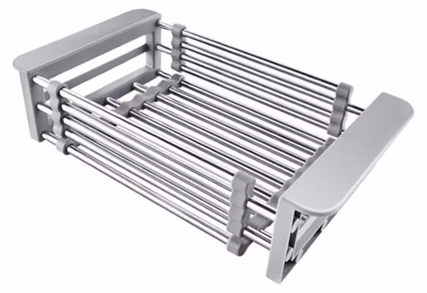 Omgoods - Portaoggetti espandibile - Portaoggetti da cucina in acciaio inossidabile - Telescopico - Flessibile - Resistente - Adatto per frutta e verdura - Porta stoviglie