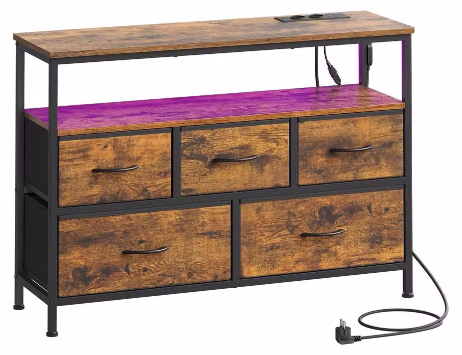 Mobile contenitore con illuminazione a LED e cassetti, ideale per il soggiorno | Colore: marrone e nero | Dimensioni: 98,7 x 30 x 68,1 cm