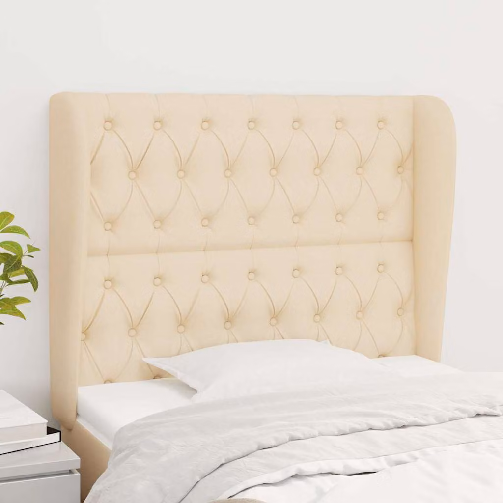 Testiera ad orecchio vidaXL in tessuto beige con struttura in legno e pannello imbottito L: 93 cm, P: 23 cm, H: 118/128 cm