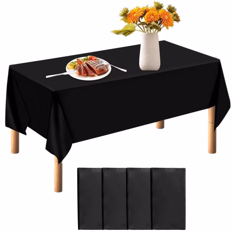 Tovaglioli usa e getta neri, 4 pezzi, rettangolari, 137 x 274 cm, in PEVA, ideali per feste e birrerie