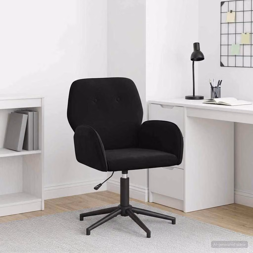 Sedia da scrivania girevole vidaXL in velluto nero con braccioli, L: 54 cm, P: 55 cm, H: 90 cm