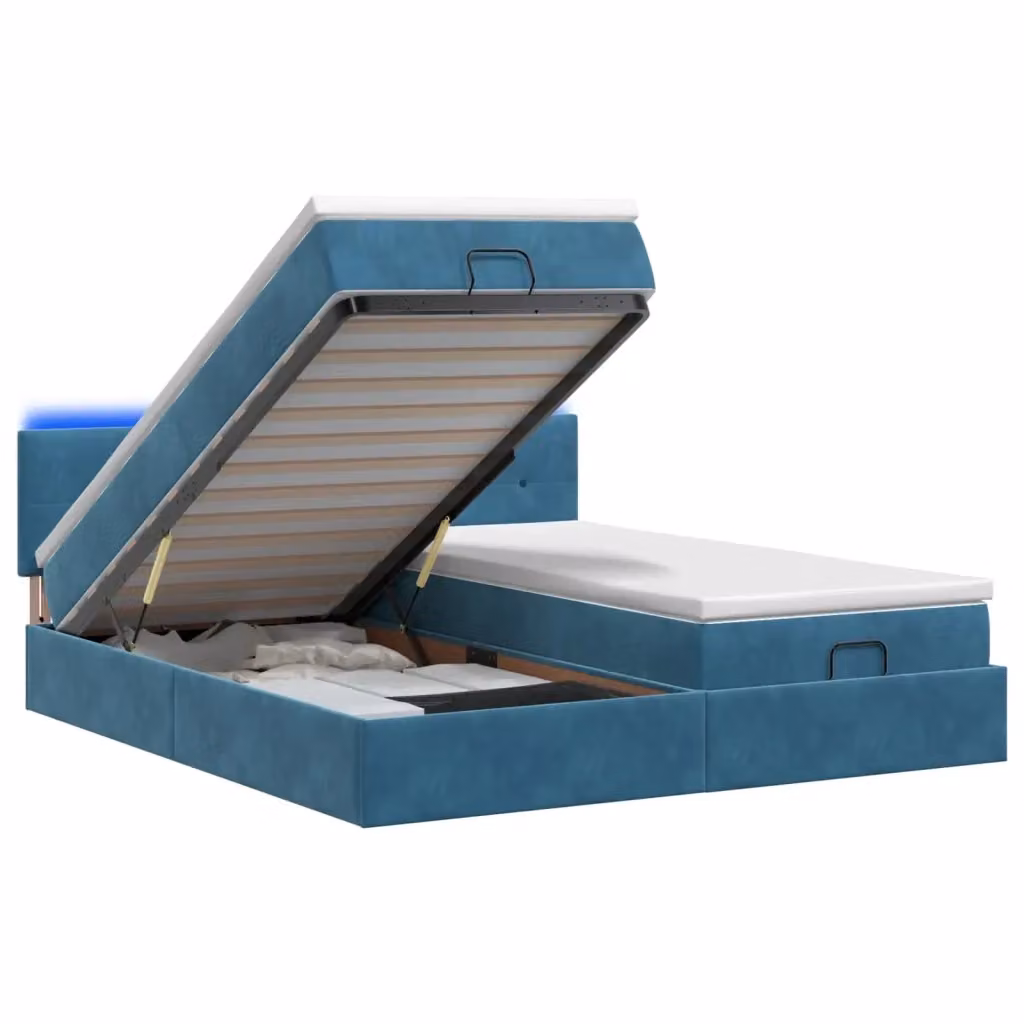 Letto Ottomano con Materasso e LED vidaXL Blu e Bianco L: 160 cm, P: 200 cm, H: 88 cm – 2