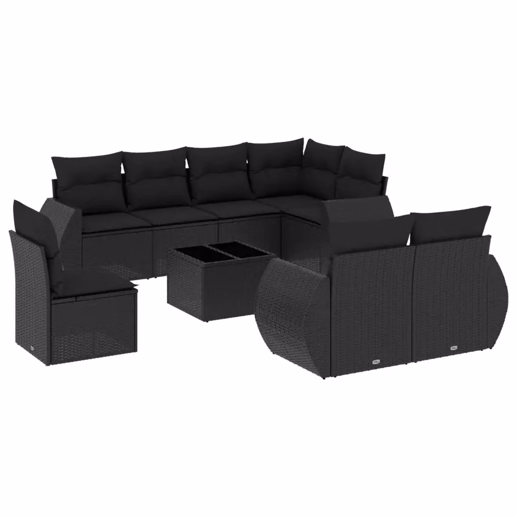 vidaXL Set Divani da Giardino a L in Polyrattan Nero con Cuscini e Tavolino da Esterno – 2