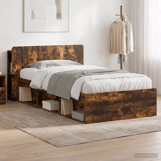 Letto con contenitore vidaXL in legno Rovere Fumo L: 100 cm, P: 200 cm, H: 119.5 cm, 221.5 cm, 80 cm – 1