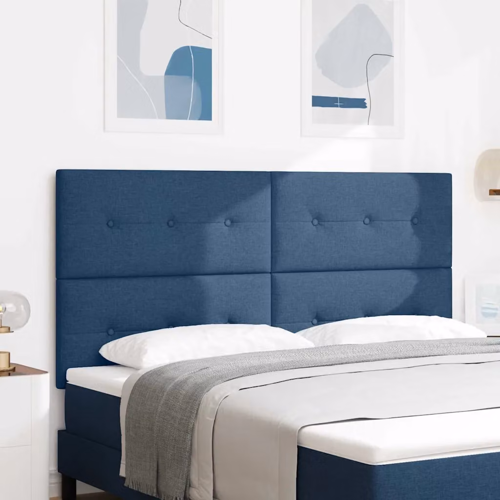 Testiera per letto regolabile in altezza vidaXL in tessuto blu con struttura in legno e pino