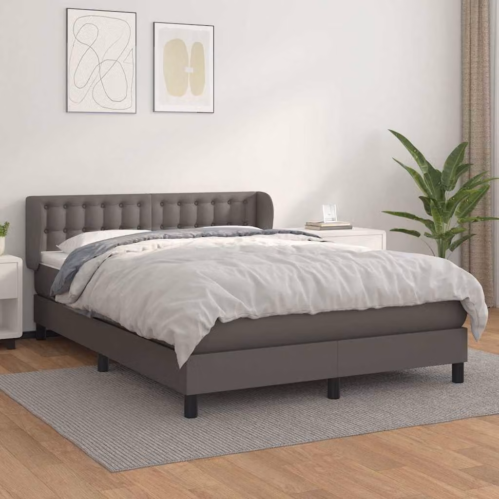 vidaXL Giroletto a Molle con Materasso Grigio e Bianco in Similpelle e Tessuto L/P/H: 200 x 140 x 44 cm – 1